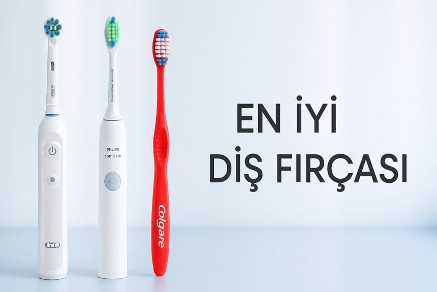 en-iyi-dis-fircasi 2025’in en iyi diş fırçaları: Oral-B elektrikli, Philips Sonicare elektrikli ve Colgate manuel fırça ile beyaz ve mavi arka planda modern blog kapak görseli.
